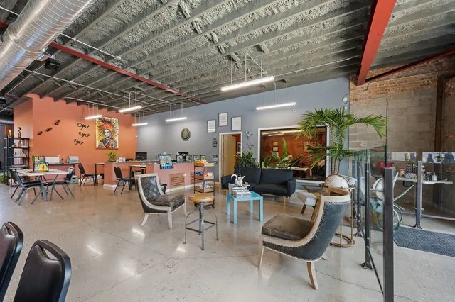 a room with lots of furniture and potted plants