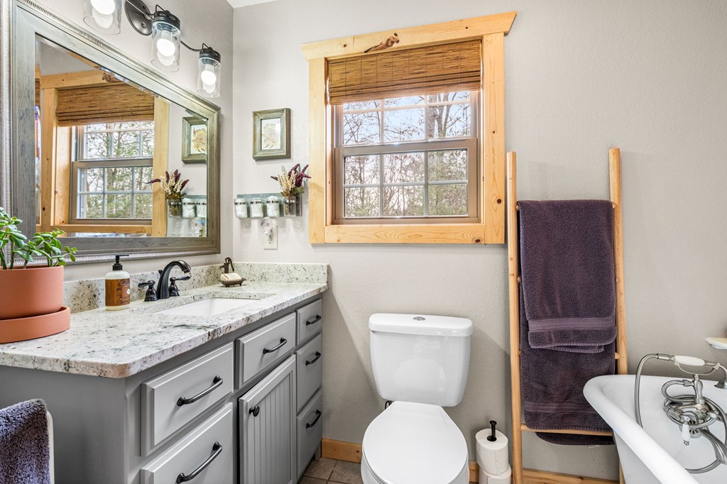 482 Tsalagi Trail Murphy, NC 28906 - Photo 16 of 44 a bathroom with a granite countertop toilet sink and mirror