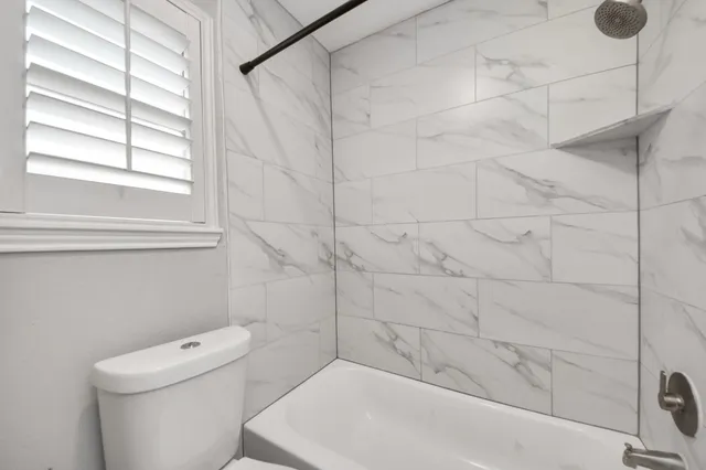 a bathroom with a toilet and a bathtub