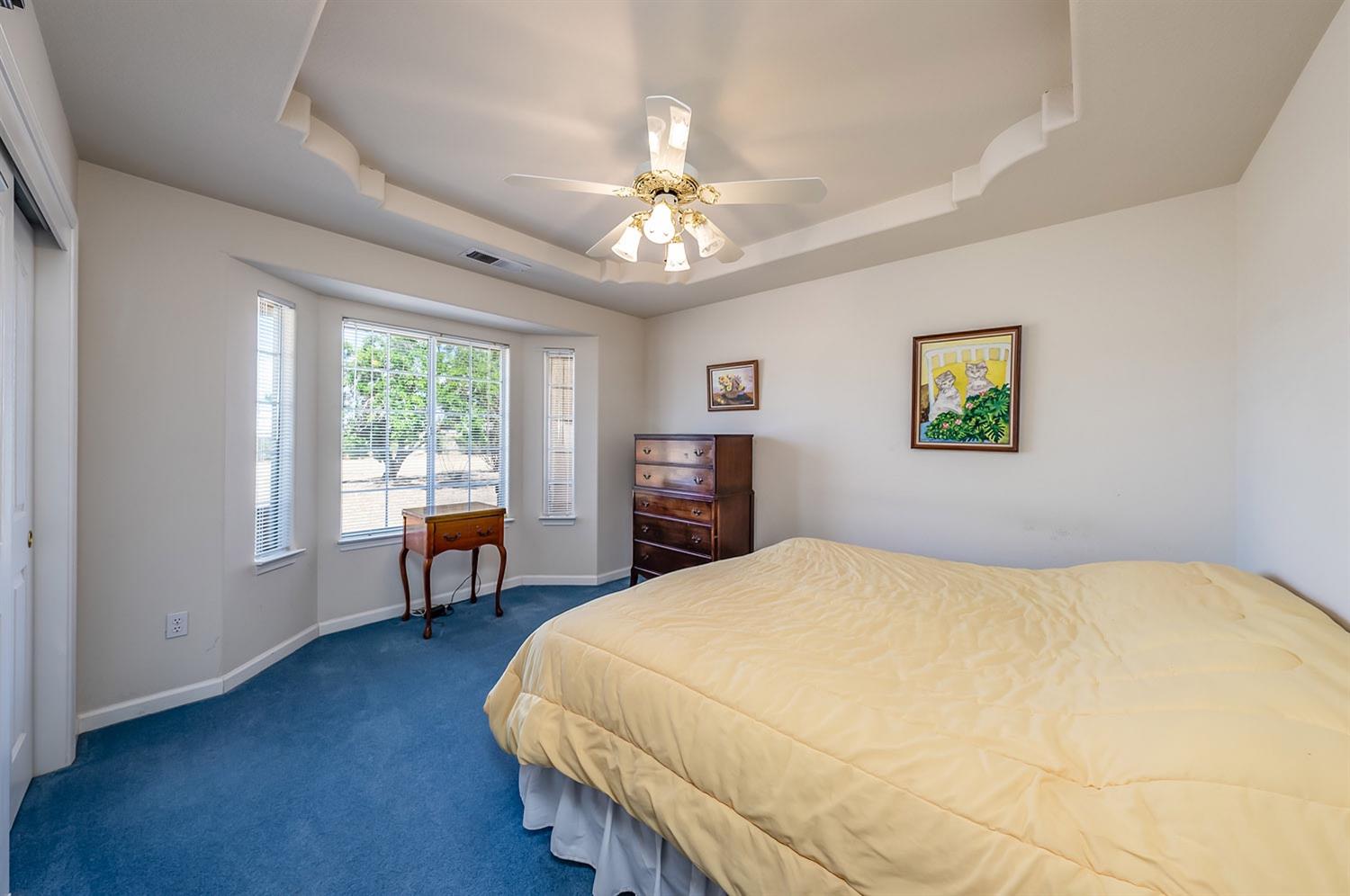 16601 La Canada Road Madera, CA 93636 - Photo 18 of 40 a bedroom with a bed and a chandelier