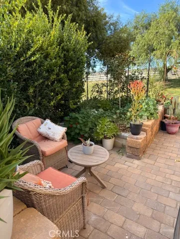 a view of a backyard with furniture and a potted plants