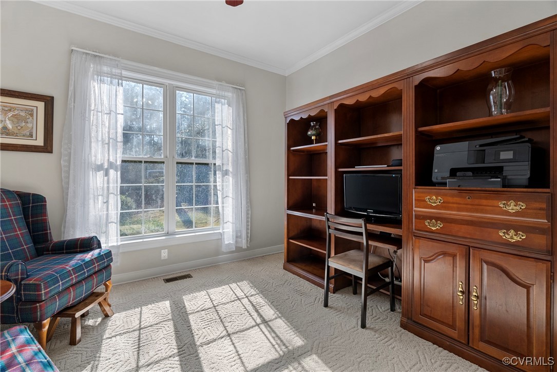 9134 Stephens Manor Drive Mechanicsville, VA 23116 - Photo 21 of 44 Home office featuring crown molding and light colo