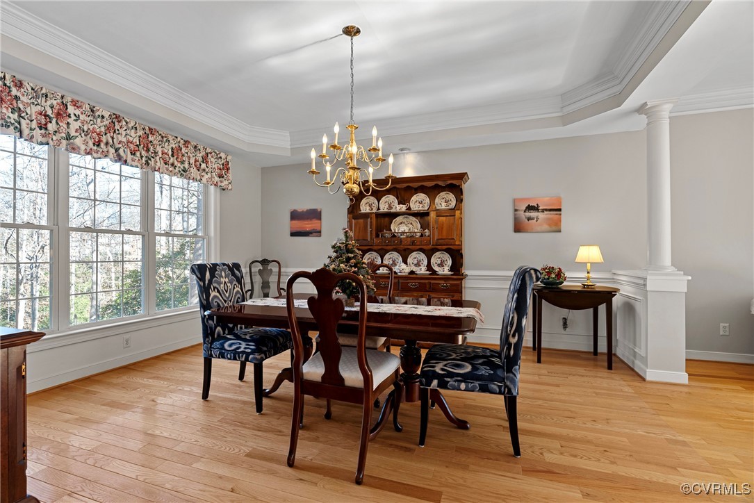 9134 Stephens Manor Drive Mechanicsville, VA 23116 - Photo 8 of 44 Dining area with crown molding, a tray ceiling, li