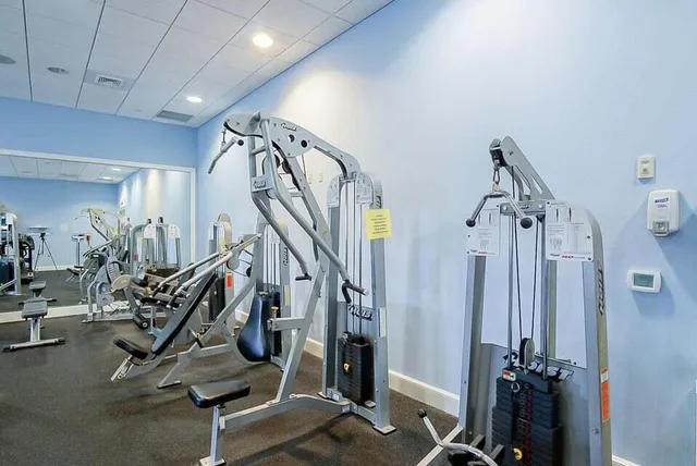 a view of a room with gym equipment