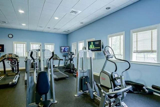 a view of a room with gym equipment