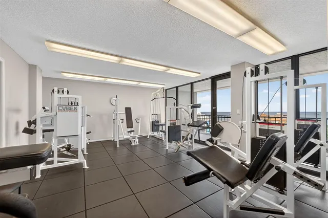 a view of a balcony with many windows