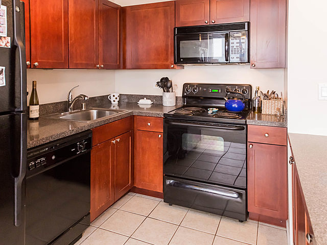 655 West Irving Park Road, Unit 3206 Chicago, IL 60613 - Photo 11 of 20 a kitchen with stainless steel appliances granite countertop a stove and a microwave