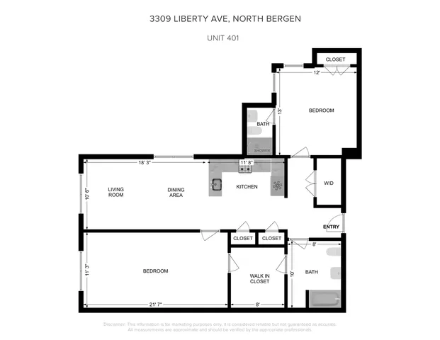 $3,250 | 3309 Liberty Avenue, Unit 301, North Bergen, NJ 07047