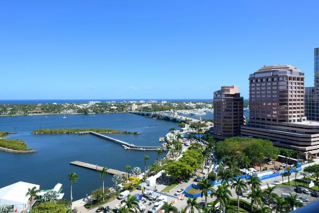 a view of a city with tall buildings