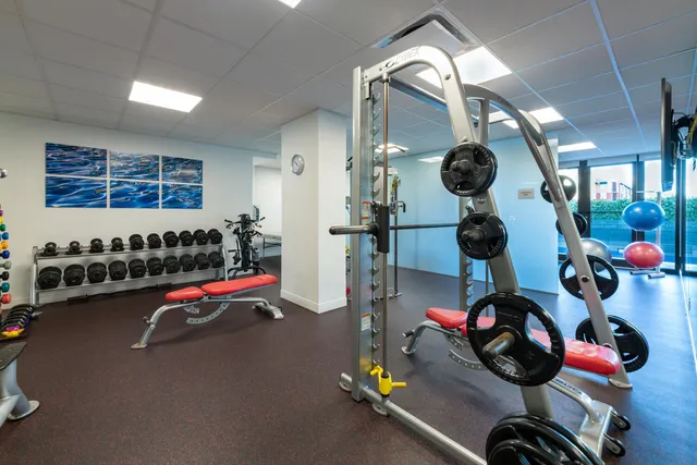 a view of a room with gym equipment