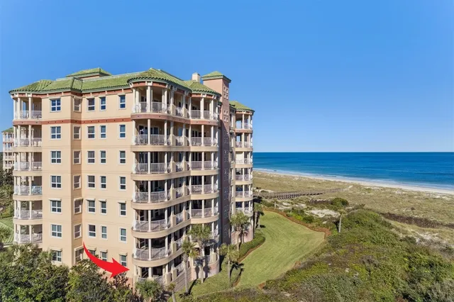 a view of a building with an ocean view