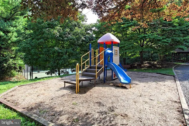 a view of a park with slide