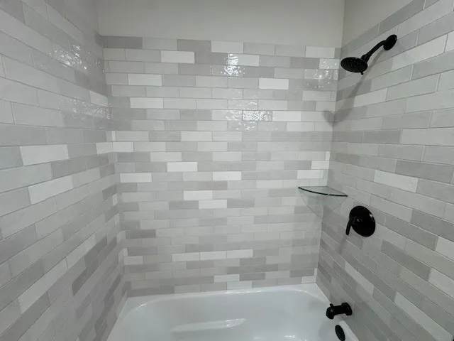 a bathroom with a bathtub