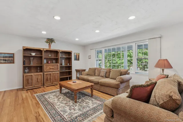 a living room with furniture and a rug
