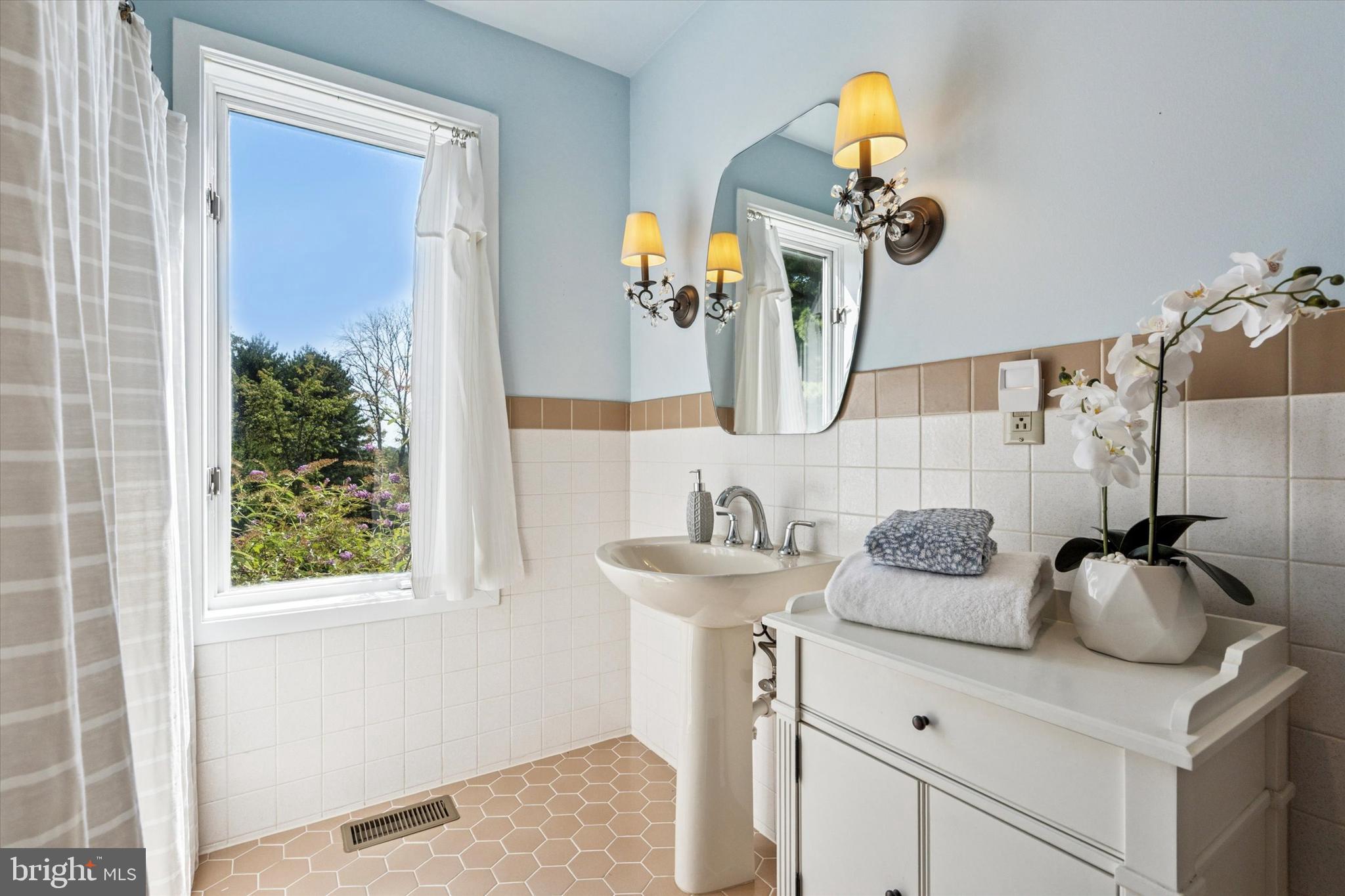241 Painter Road Media, PA 19063 - Photo 28 of 44 a bathroom with a sink and mirror with window