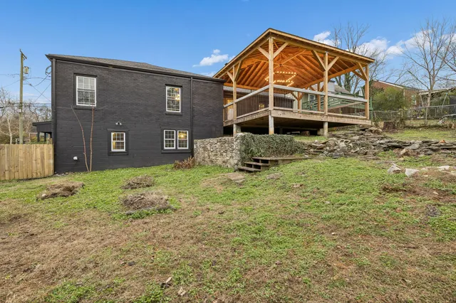 a outdoor space with wooden seating