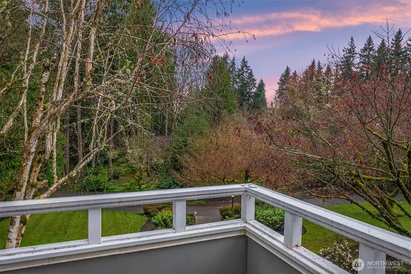 a view of a balcony with mountain view