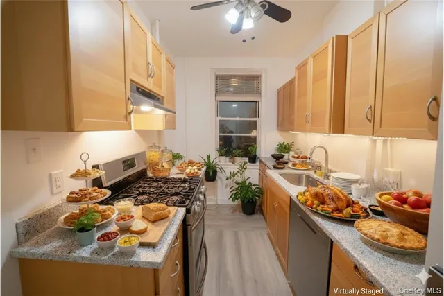 a kitchen with lots of counter top space