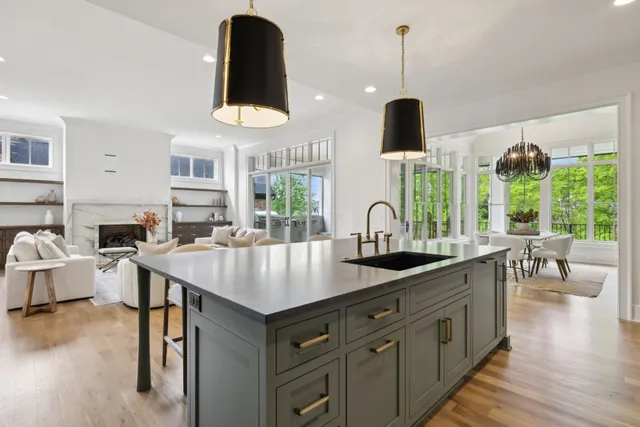 a outdoor living space with furniture and a fireplace