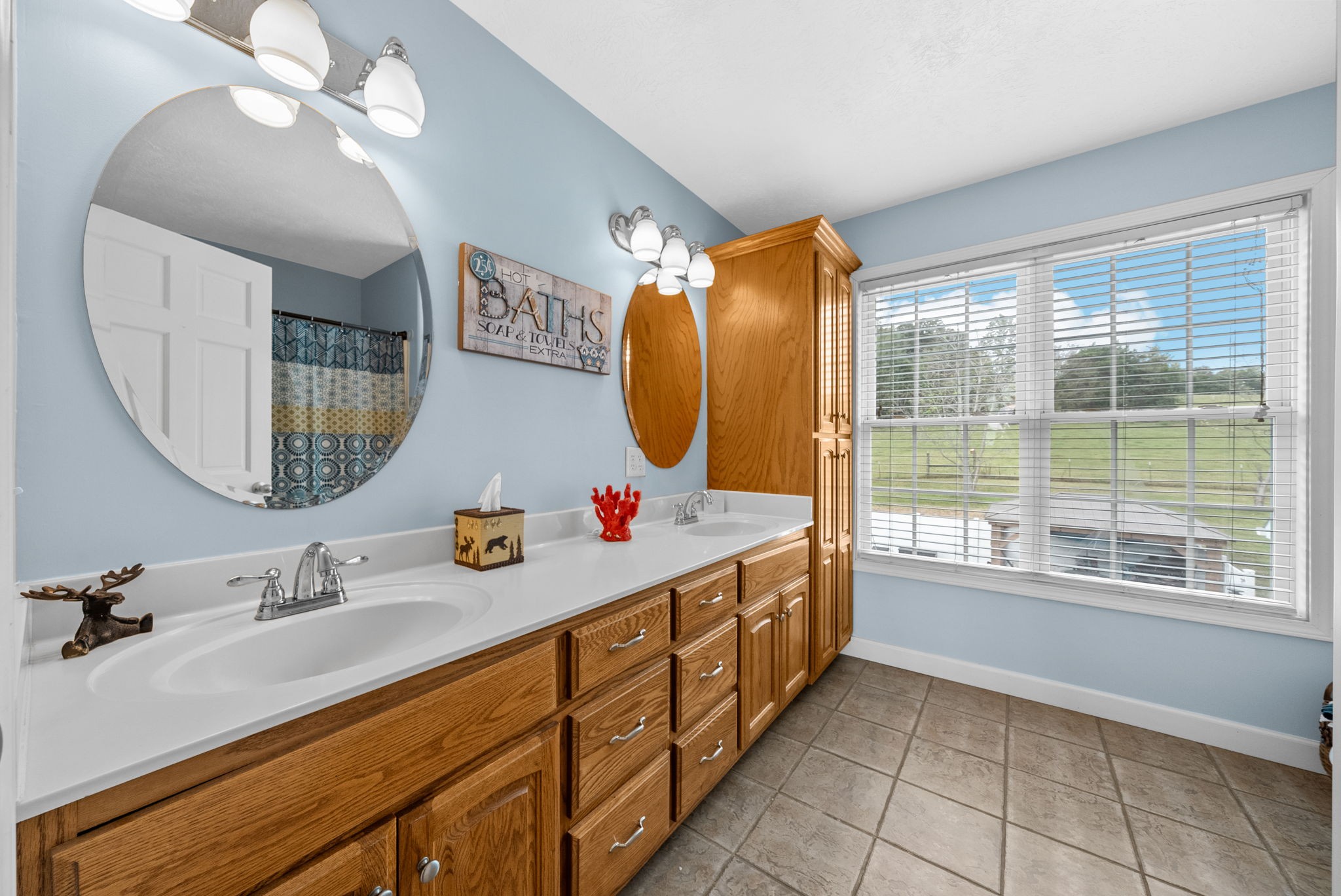 3989 Cadiz Road Bumpus Mills, TN 37028 - Photo 40 of 97 a bathroom with a double vanity sink mirror and shower