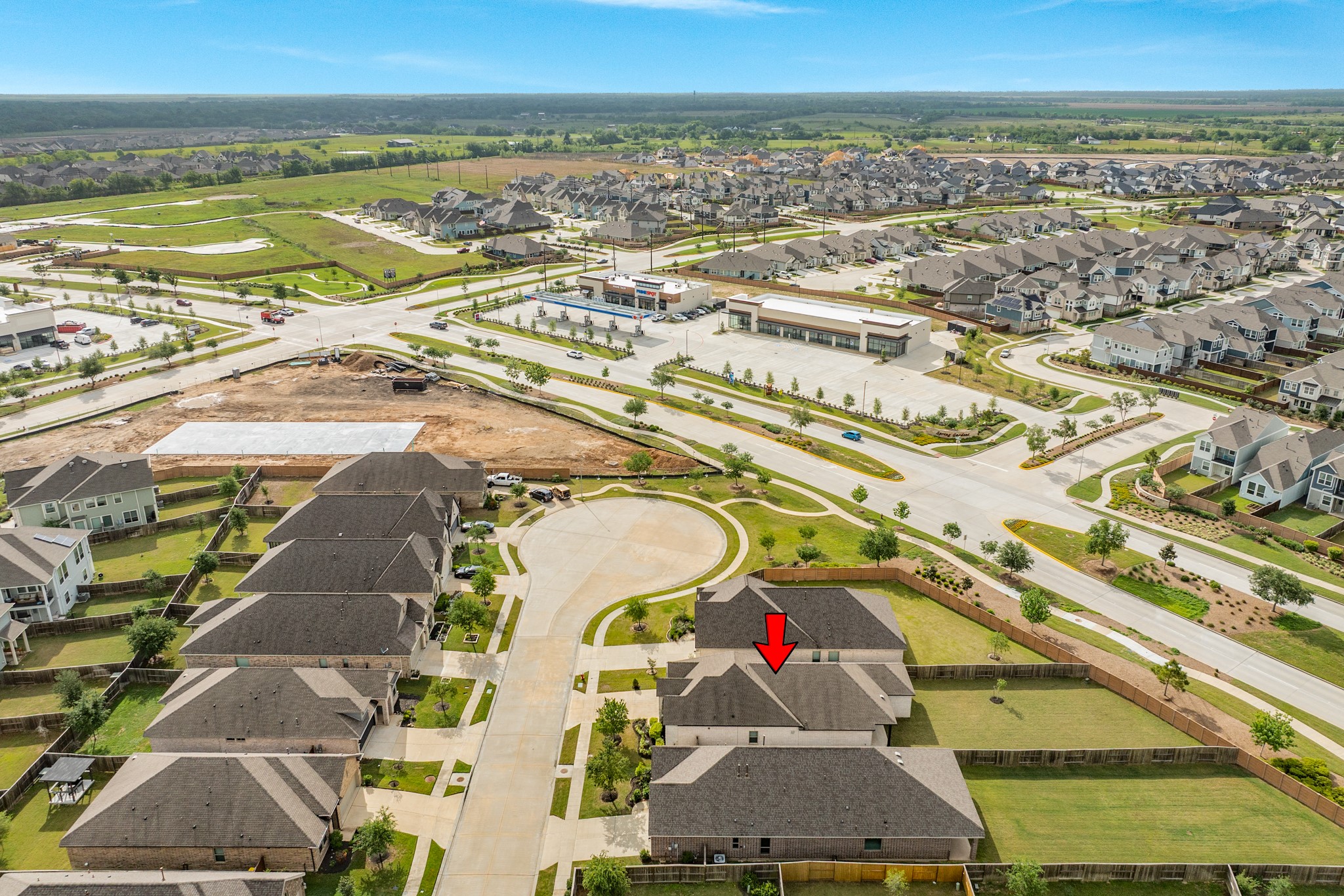 4946 Hitchings Court Rosharon, TX 77583 - Photo 31 of 49 Aerial view highlights the proximity to commercial establishments, offering convenient access to essential amenities such as a quick morning beverage.