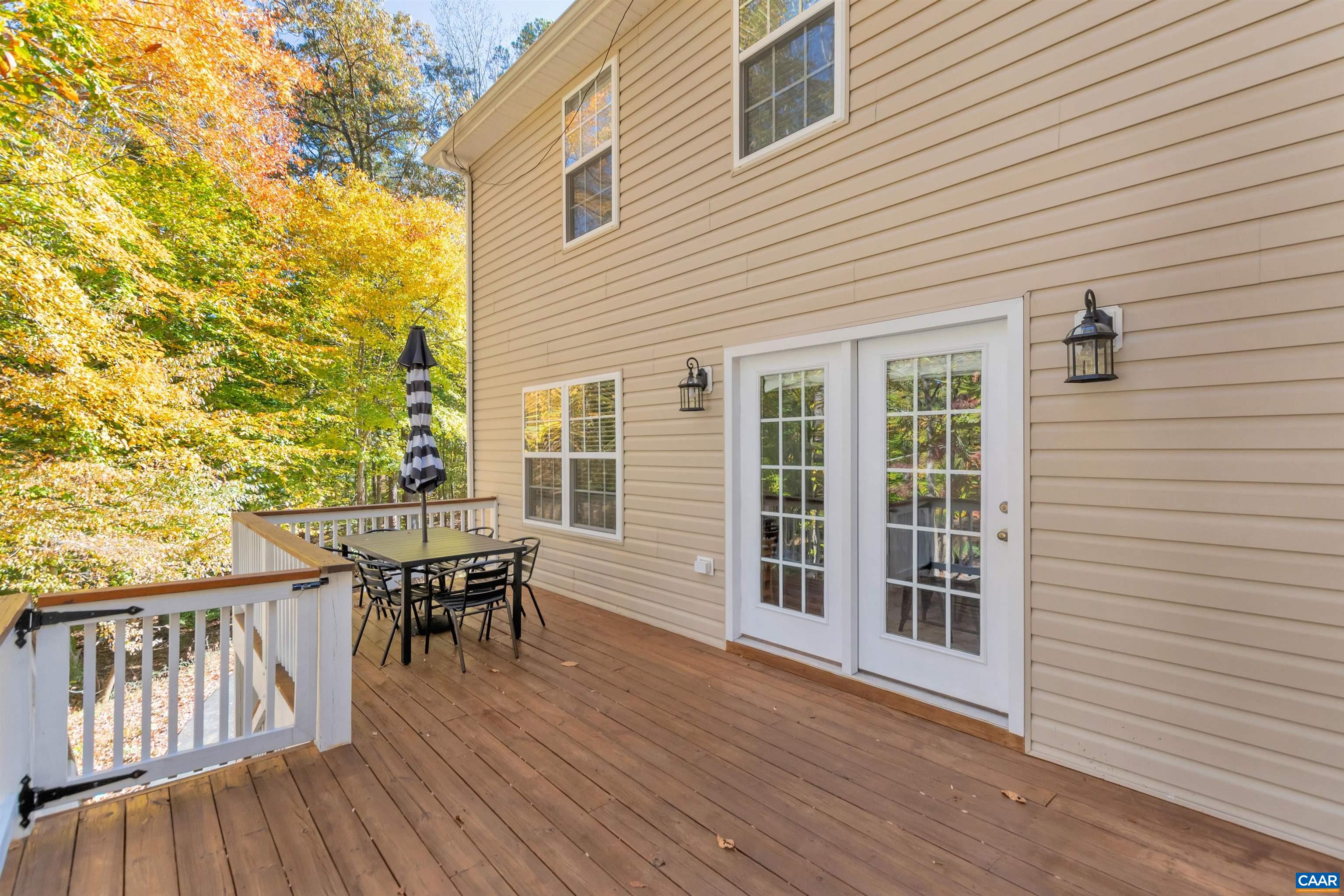 27 East Point Road Palmyra, VA 22963 - Photo 3 of 62 a view of a roof deck with table and chairs and wooden floor