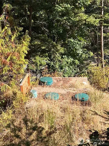 a view of a yard of a house