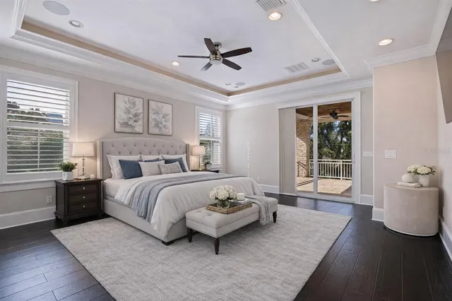 a view of swimming pool with a bench in front of it