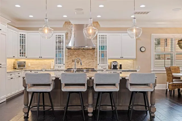 a kitchen with lots of counter top space