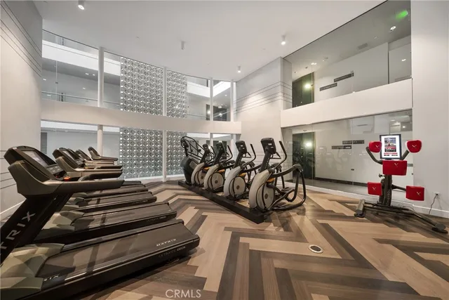 a view of a room with gym equipment