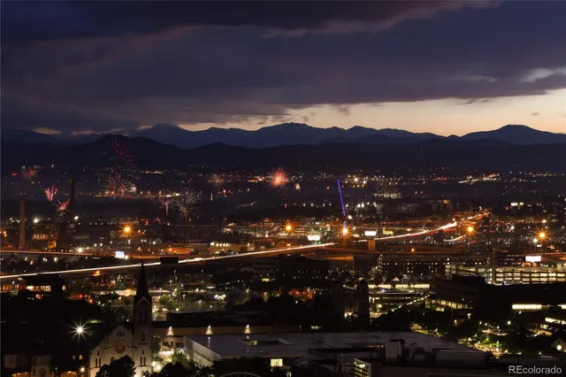 a city view of sunset