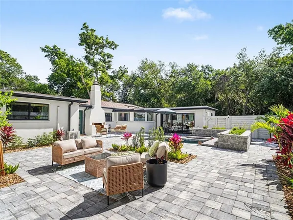 a front view of a house with patio