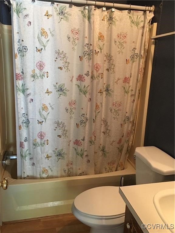 12232 Darbys Road Doswell, VA 23047 - Photo 8 of 20 a bathroom with a toilet and a shower curtain