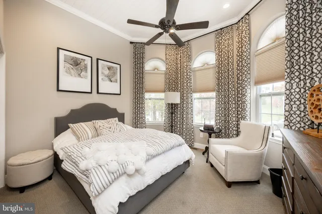 a bedroom with a bed and a couch