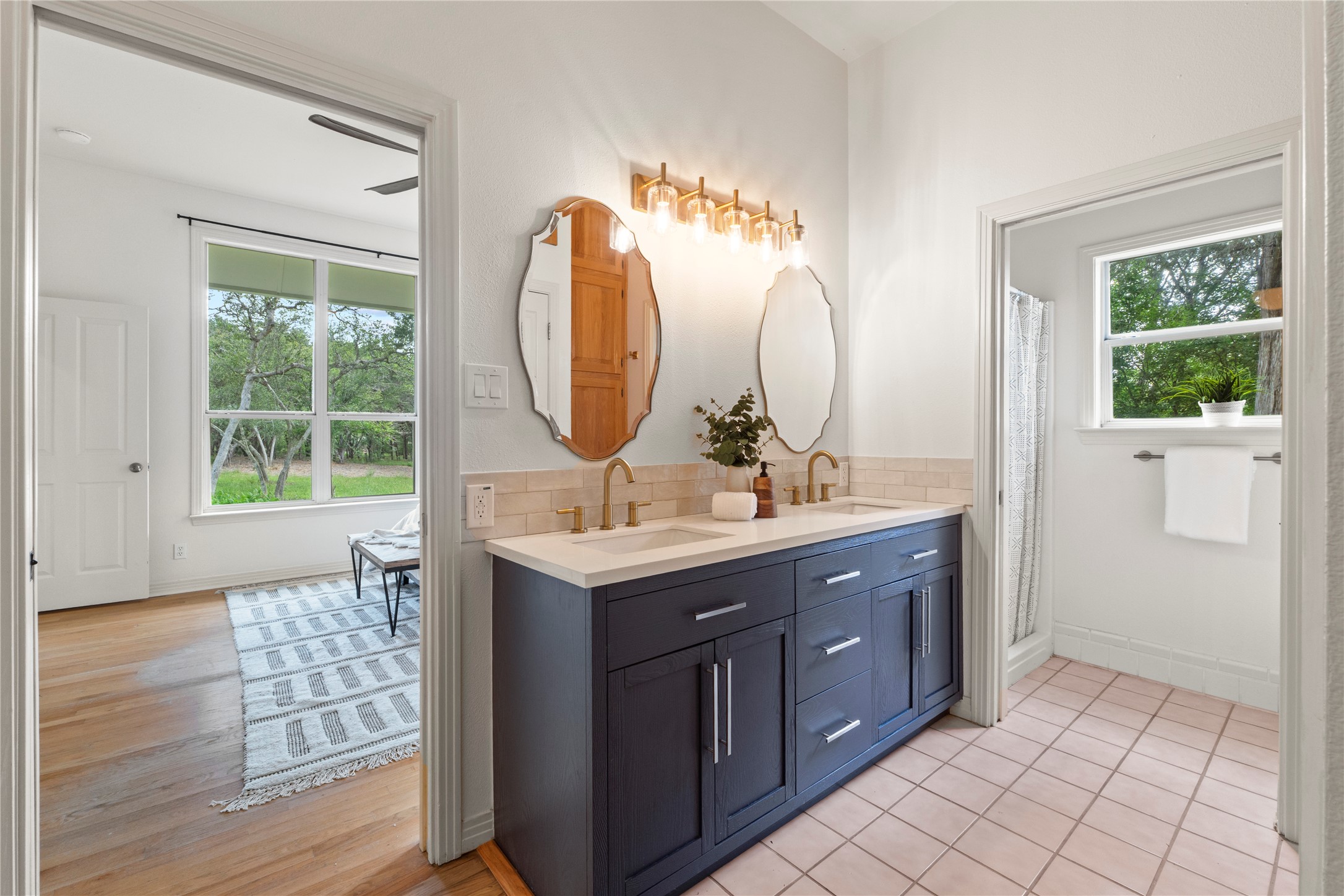 1700 Patterson Road Austin, TX 78733 - Photo 15 of 36 Primary Ensuite Bath new vanity with dual sinks and quartz