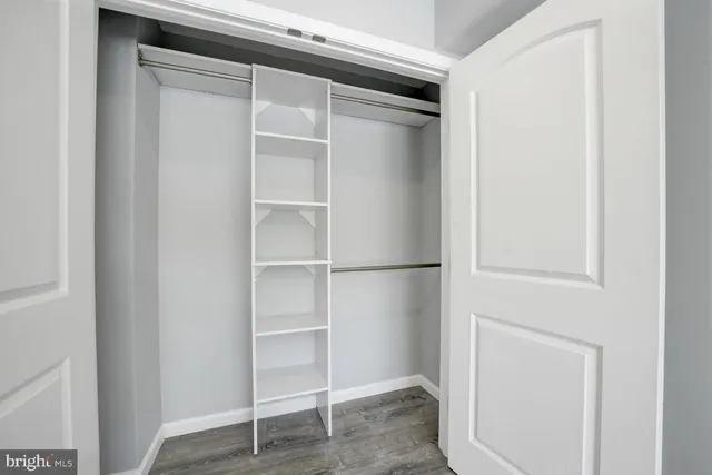 a view of walk in closet with empty racks
