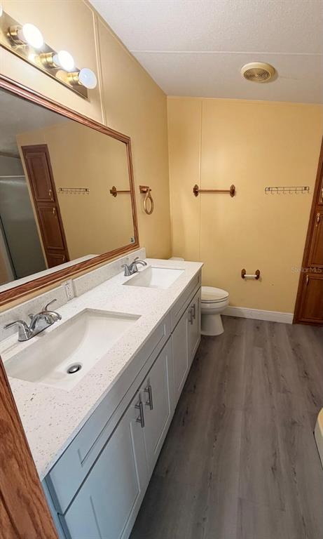 13201 Crowell Road Brooksville, FL 34613 - Photo 33 of 35 a bathroom with a sink a toilet and a mirror