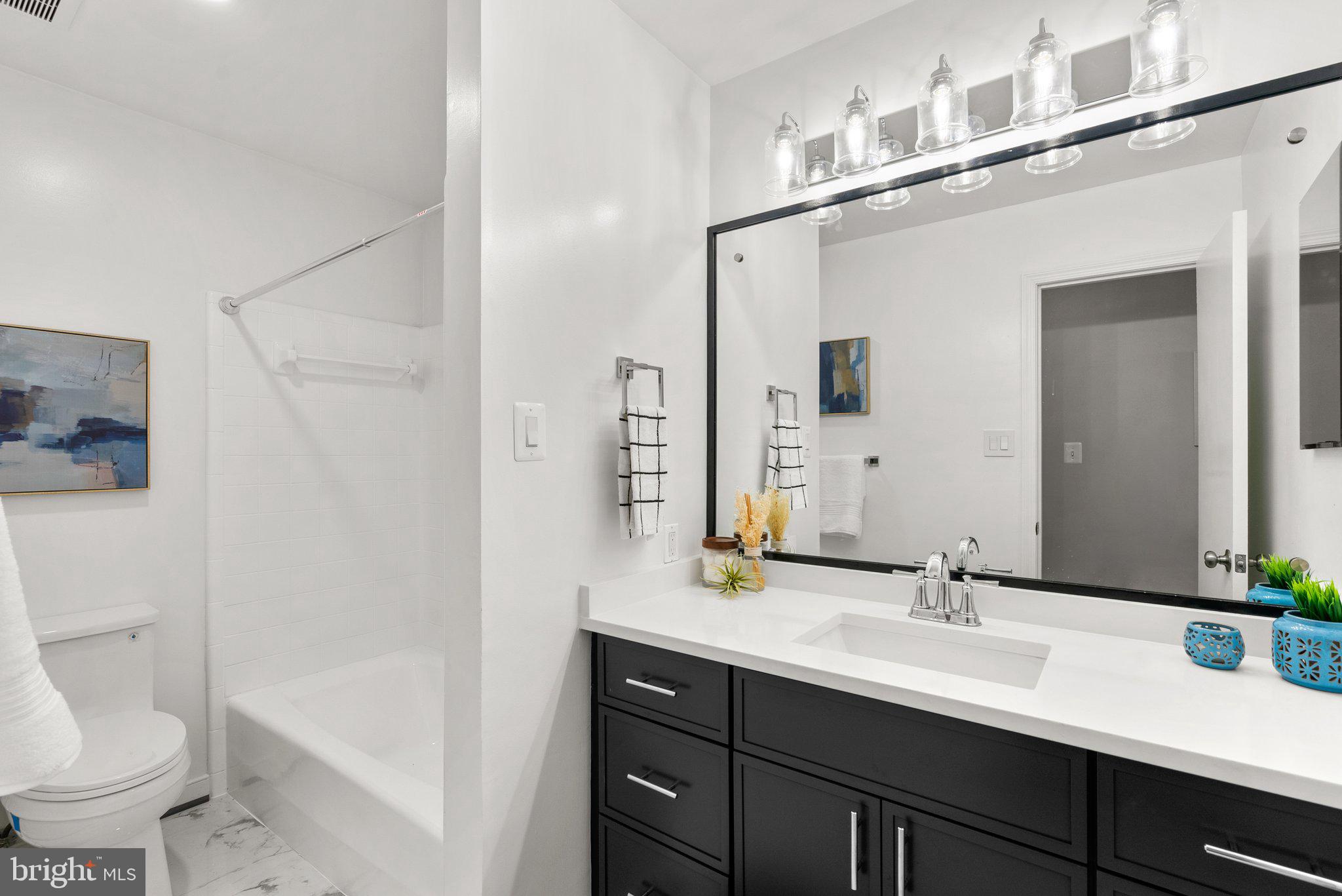 225 Hermleigh Road Silver Spring, MD 20902 - Photo 16 of 29 a bathroom with a double vanity sink toilet and a mirror