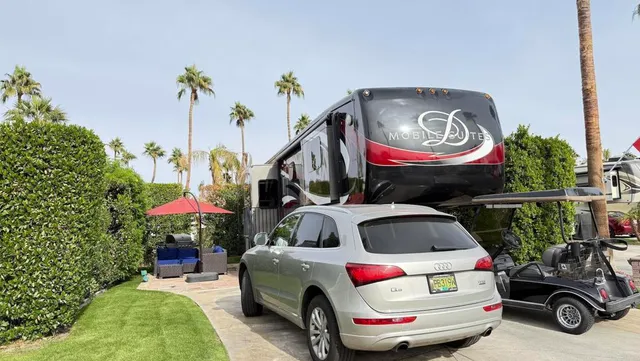 a car parked in front of a building
