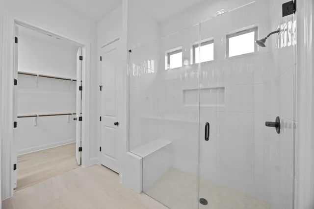 a bathroom with a shower
