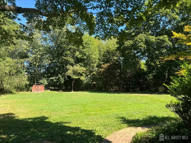 a view of yard with swimming pool and green space