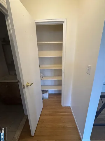 a view of walk in closet with empty racks