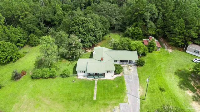 an aerial view of a house