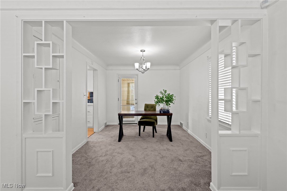 3686 Riedham Road Cleveland, OH 44120 - Photo 5 of 50 Carpeted home office featuring a chandelier and crown molding