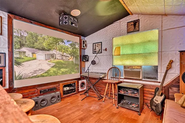 a room with musical instruments