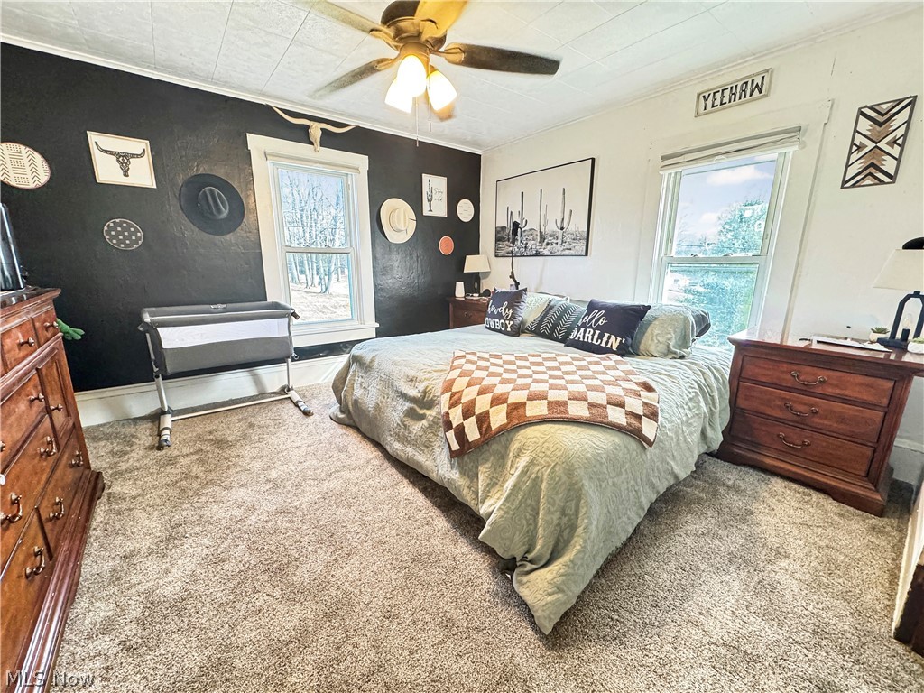 1047 Howell Road East Palestine, OH 44413 - Photo 13 of 20 Bedroom with light colored carpet, ceiling fan