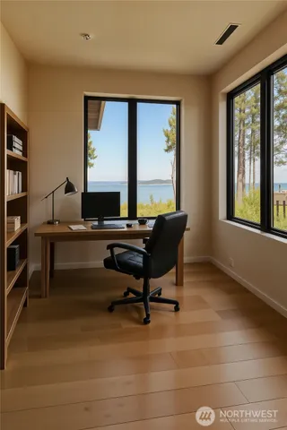 an empty room with windows