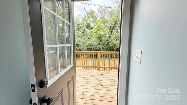 a view of a balcony from a window