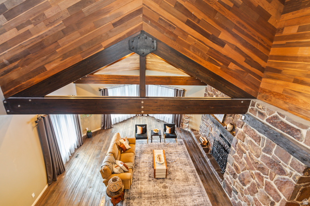 460 Omni Point Road Central Valley, UT 84754 - Photo 45 of 101 Vaulted wood-paneled ceiling with exposed beams
