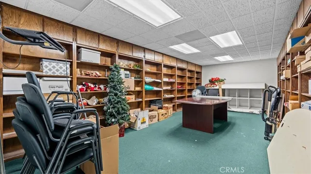 a room with furniture and storage